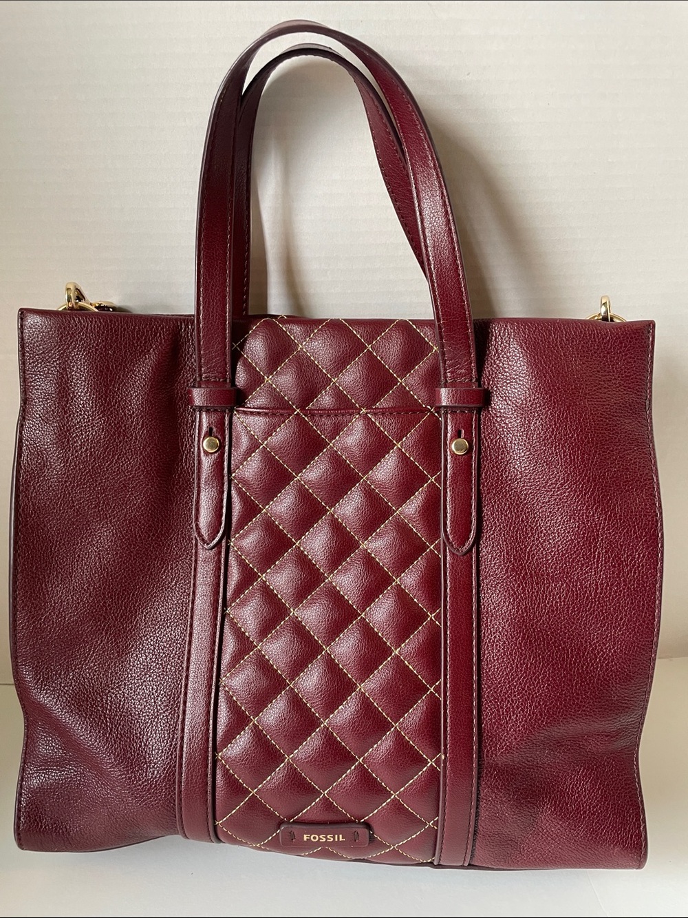 Fossil Women's Kingston Quilted Center Panel Tote Bag in Burgundy Purse - Picture 3 of 11